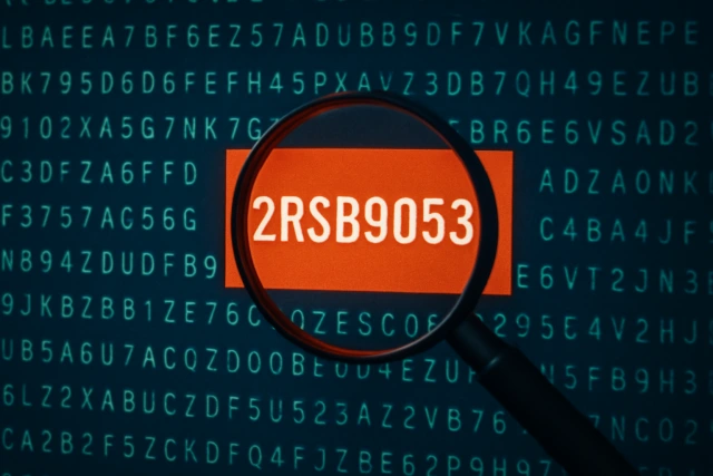 Abstract digital artwork visualizing the mysterious viral internet code 2RSB9053 in a futuristic design