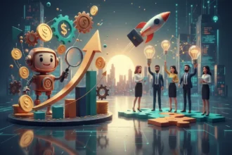 3D business growth visuals with charts and entrepreneurial strategy elements