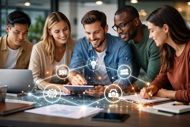 HHKTHK concept visual showing teams bridging tech innovation to real world impact through product adoption, workflow integration, and measurable outcomes