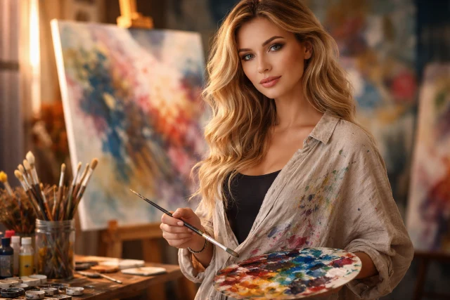 Mila Volovich artist portfolio inspired visual featuring modern editorial style, creative mood lighting, and contemporary art aesthetics