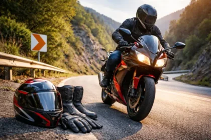 Motorcycle Safety Tips checklist for new and experienced riders with gear, braking, and traffic safety rules