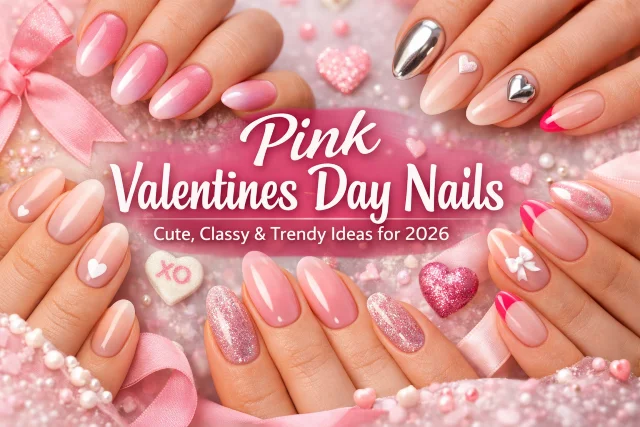 Pink valentines day nails featuring cute, classy, and trendy pink manicure designs for 2026