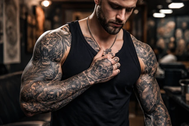 Tattoos for Men with bold timeless designs on forearm, upper arm, chest, and sleeve placements