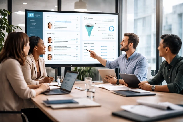 TheHRWP for businesses platform showing HR workflows, hiring, onboarding, analytics and compliance dashboards