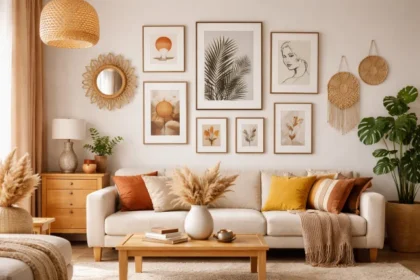 Wallapix stylish wall decoration ideas with framed art gallery wall and textured decor in a modern home interior