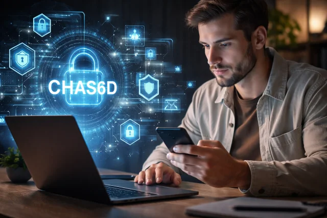 chas6d concept art showing a secure digital system with cybersecurity protection and risk awareness