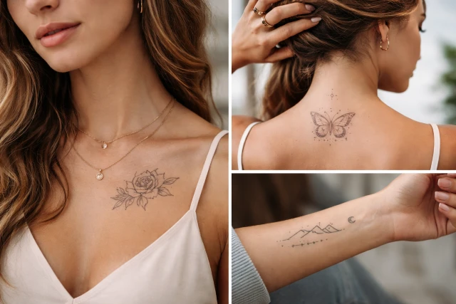 Fine line tattoo ideas for men featuring minimal sharp designs on forearm, chest, and upper arm