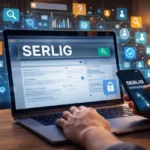 serlig trending keyword displayed on a laptop screen with secure browsing and user interest concept illustration