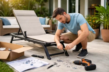 Installing Tumbons at home with tools, bolts, and frame assembly on a flat surface