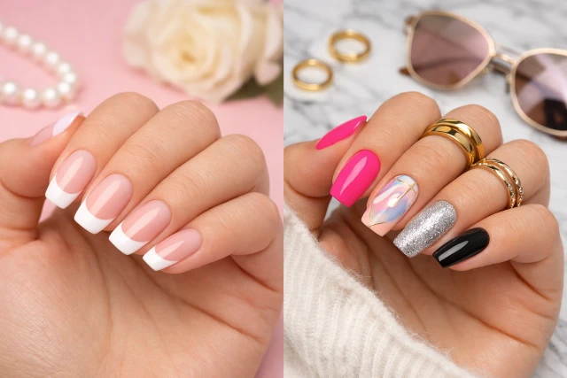 French Manicure vs modern nail styles comparison with trendy nail looks and finishes