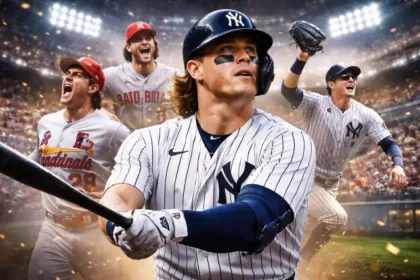 Harrison Bader making a leaping catch at the outfield wall during an MLB game