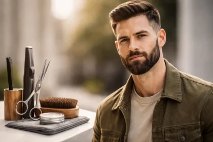 Beard No Mustache style with a clean upper lip and rugged shaped beard
