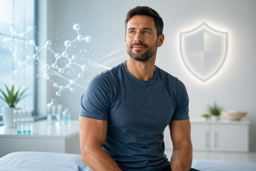 CJC 1295 Ipamorelin wellness and peptide therapy concept with a health-focused lifestyle scene