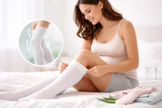Compression hose for pregnancy supporting leg comfort and circulation during daily activity