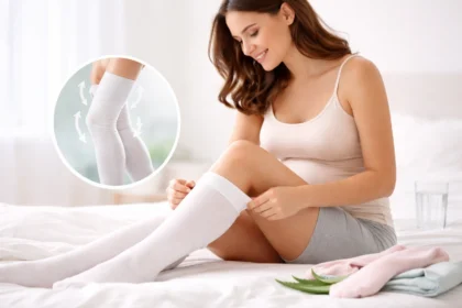 Compression hose for pregnancy supporting leg comfort and circulation during daily activity