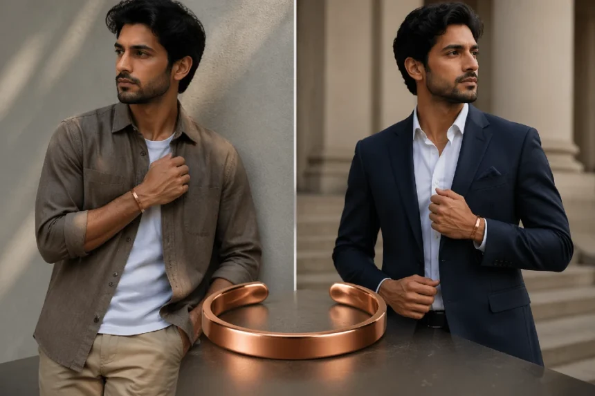 Copper Bangles Men styling with casual and formal outfits