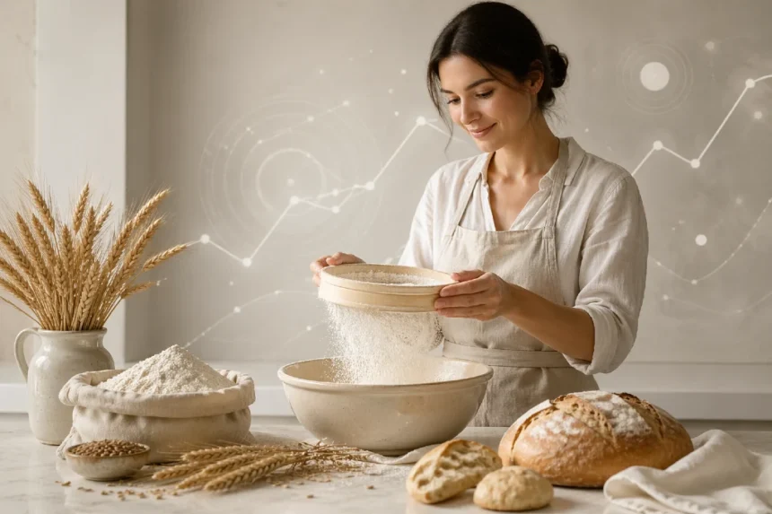 Country Flour package with baking ingredients arranged on a clean kitchen counter